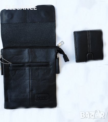 Комплект елегантна мъжка кожена чанта JEEP от екожа плюс портфейл от естествена, снимка 4 - Портфейли, портмонета - 37938304
