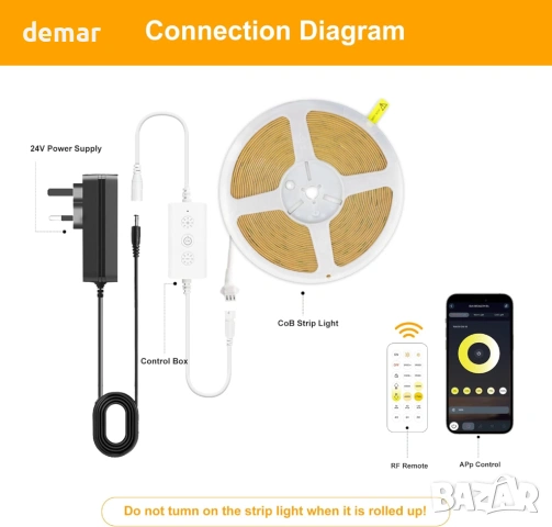 COB LED лента 3 метра, 3 пина, 2700K-6500K, ширина 8 мм, CRI90+ 24V, снимка 2 - Лед осветление - 54117766