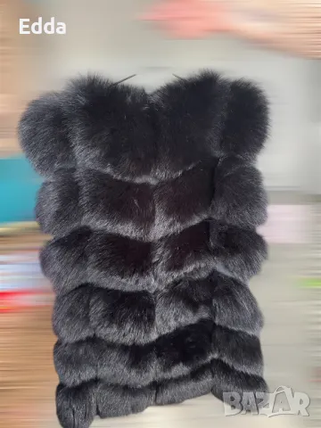 Черен елек от естествен косъм и ест. Кожа , снимка 4 - Елеци - 48796905