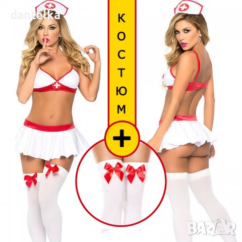 K2865 Секси бельо, Еротичен костюм на медицинска сестра с дълги чорапи, снимка 1 - Бельо - 39236740
