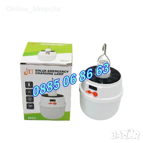Соларна LED лампа, къмпинг лампа, фенер с кука за закачане, соларна къмпинг лампа JD-2022, снимка 2 - Къмпинг осветление - 50514787