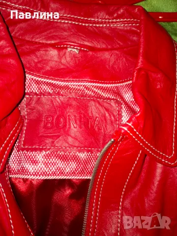 Червено кожено яке, снимка 13 - Якета - 49611488