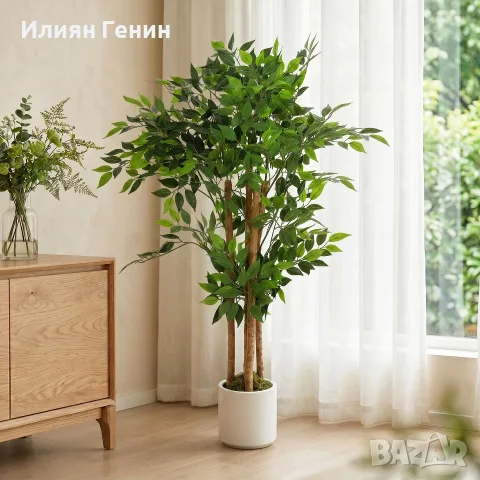 HOMCOM Изкуствено растение с масивен дървен ствол, снимка 4 - Изкуствени цветя - 56249906