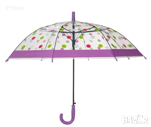 Чадър за дъжд Автоматичен детски прозрачен многоцветен чадър на точки 66 см, снимка 2 - Чадъри - 42875876