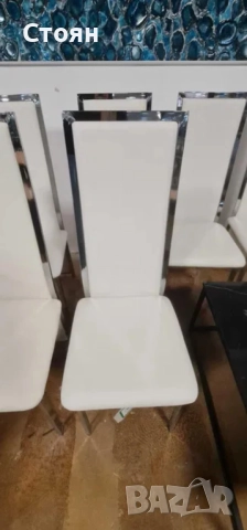 Бели кожени трапезни столове - 6 броя, снимка 4 - Столове - 52826330