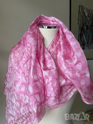 Розов, копринен шал/ розова кърпа за глава, снимка 4 - Шалове - 39858645