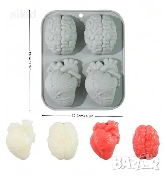 Човешко сърце мозък орган Хелоуин Halloween силиконов молд фондан шоколад гипс сапун желе, снимка 3 - Форми - 47357125