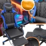 Геймърски стол за релакс с масаж и подложка за крака – син, снимка 8