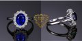 Сребърен корейски комплект обици, пръстен и верижка син сапфир, снимка 11