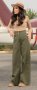 Дамски зелен бежов широк панталон Christine Fashion дънкови панталони висока талия сако палто яке, снимка 1 - Панталони - 44387801