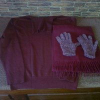 Комплект: поло, шал и ръкавици, снимка 1 - Жилетки - 33708234