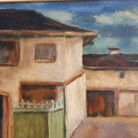 СТОЯН МИТОВ 1895 -1977 Пейзаж селска улица и къщи маслени бои, снимка 3 - Картини - 39333971