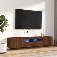 Комплект ТВ шкафове от 2 части с LED кафяв дъб инженерно дърво, снимка 7 - Шкафове - 39726492