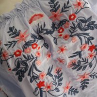 Светлосиня памучна рокля тип риза с бродерия и ластик около деколтето, снимка 4 - Рокли - 36625322