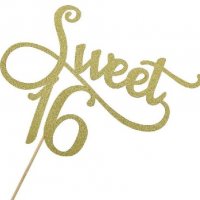 Sweet Sixteen Сладки 16 години мек златист сребрист черен брокатен топер украса табела за торта, снимка 2 - Други - 28174587