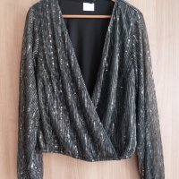 VILA - сребриста блуза с пайети, снимка 1 - Блузи с дълъг ръкав и пуловери - 39895936
