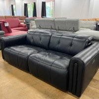 Черен кожен диван тройка с електрически релакс механизъм "Alessio", снимка 1 - Дивани и мека мебел - 39977135