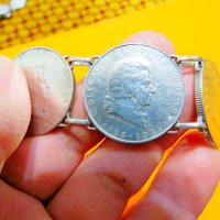 масивна мъжка сребърна гривна със сребърни  6 монети от  2 австрийски шилинга 1931г - 175 години , снимка 1 - Гривни - 39070787