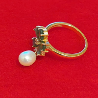 Уникален дамски сребърен пръстен със Смарагди,бял Топаз и бяла перла, снимка 5 - Пръстени - 36439266