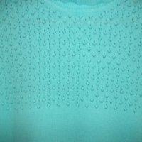 синя блуза машинно плетиво с поло яка и късо ръкавче, снимка 2 - Блузи с дълъг ръкав и пуловери - 30292150