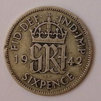 Великобритания 6 пенса 1942 с109, снимка 1 - Нумизматика и бонистика - 35181342