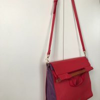 Дамска чанта корал червена и лилаво ретро стил дълга дръжка , снимка 5 - Чанти - 40397251