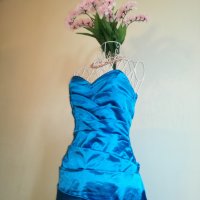 Синя сатенена рокля, снимка 4 - Рокли - 29088825