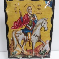 Голяма икона на Свети Мина - Закрилник на Семейството - ръчна изработка, снимка 3 - Икони - 37640239