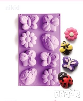 едри Калинка пчела цвете пеперуда силиконов молд форма кексче гипс шоколад сапун свещ, снимка 1