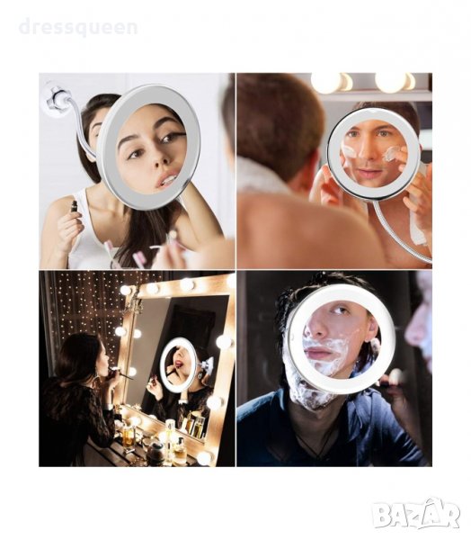 2479 Огледало , с гъвкава дръжка, LED осветление и вакуумно поставяне, снимка 1