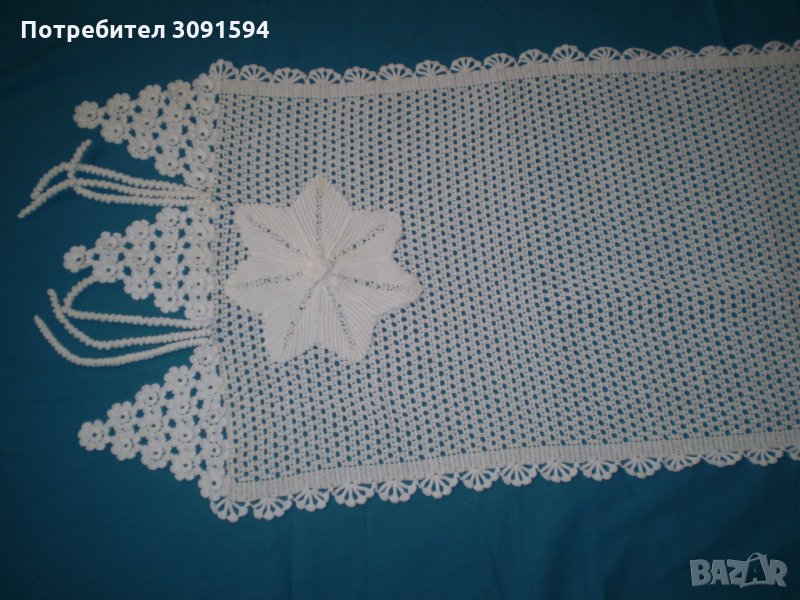 Винтидж Плетена На Една Кука Бяла Покривка -тишлаифер, снимка 1