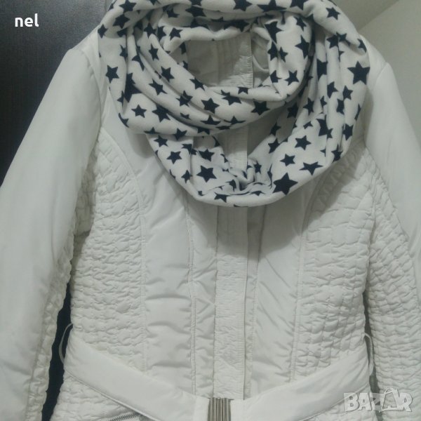 Бяло дълго яке + подарък шал, снимка 1