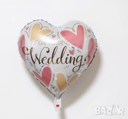 on your Wedding Сватба Сватбен сърце фолио фолиев балон хелий въздух парти, снимка 1