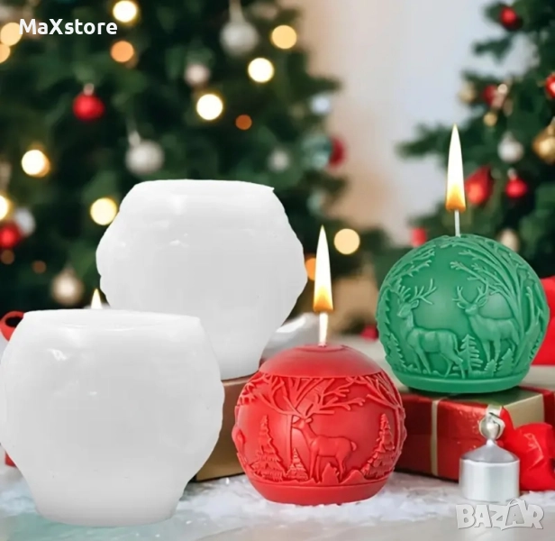 3D 2 модела Коледа Коледна топка елен елха Силиконов молд свещи гипс сапун смола , снимка 1