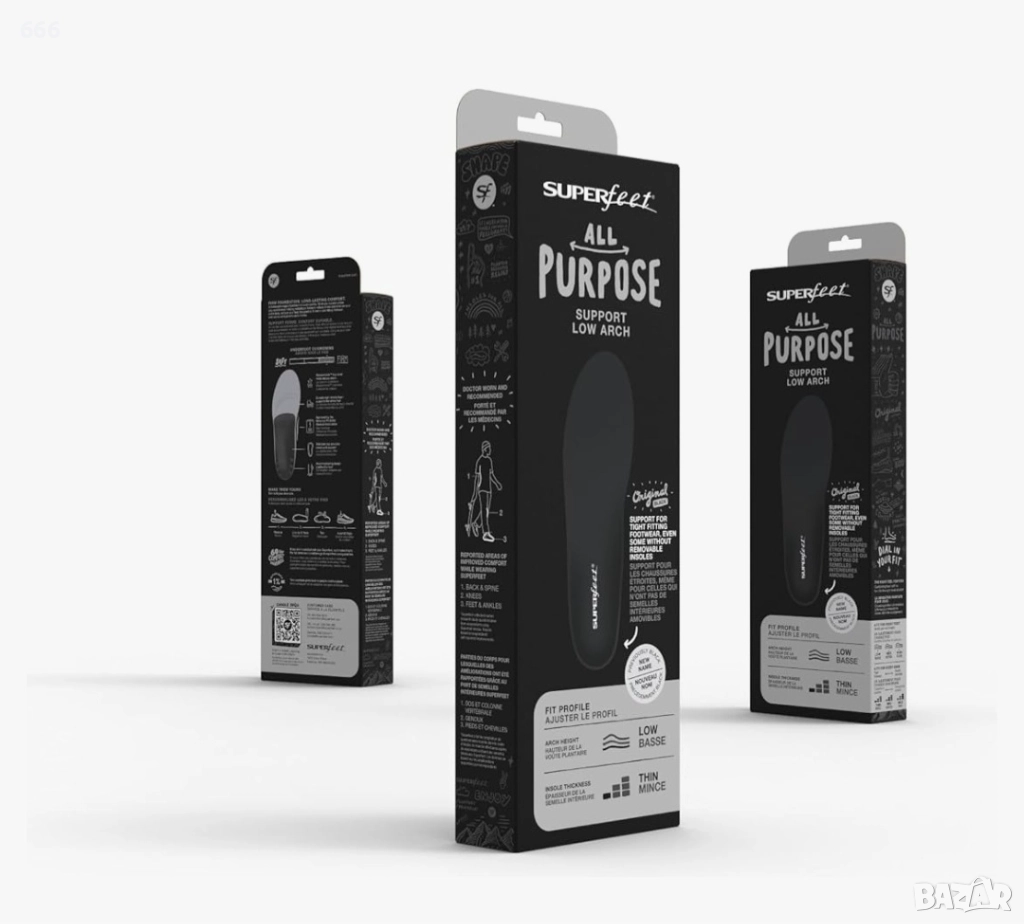 Superfeet - Универсални стелки за ниска сводова част - Ортопедични стелки за тънки, тесни обувки, снимка 1