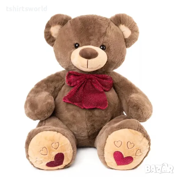 Ново плюшено кафяво Мече с червена панделка и сърчица, 60см, снимка 1