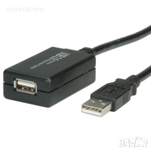 Кабел USB-A към USB-A 2.0 Roline 12.99.1110 Черен 12м USB 2.0 + Repeater Type A - A M/F, снимка 1