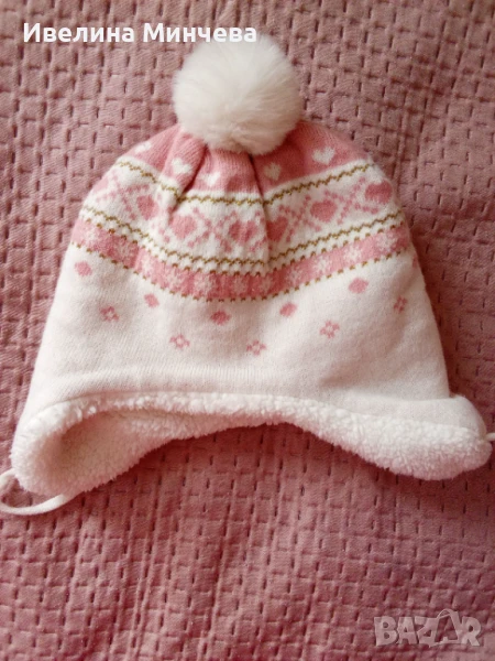 Дебела зимна шапка за момиче размер 86-98 , снимка 1