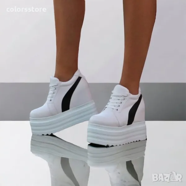 Кецове на платформа - бяло с черно - SJN56, снимка 1