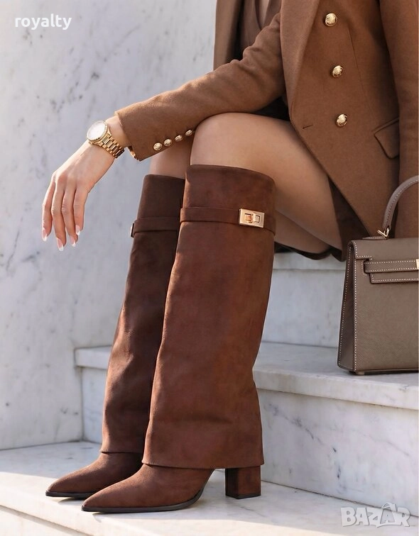 Ботуши на ток - кафяв велур, снимка 1