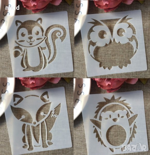 Горски животни Таралеж Лисица Катерица Бухал шаблон стенсил спрей за торта украса декор Scrapbooking, снимка 1