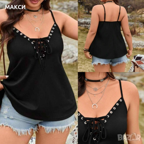 Макси модерен силно еластичен потник ситен рипс с ефектно секси деколте с коригиращи се вързалки и п, снимка 1