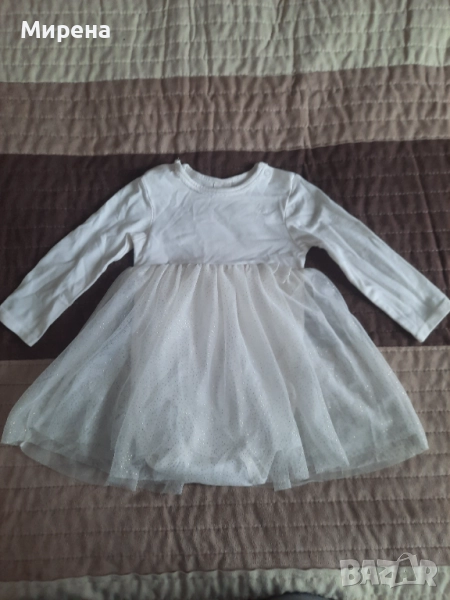 Памучно бяло боди с воал като рокля H&M, размер 74 /6-9 месеца/, снимка 1