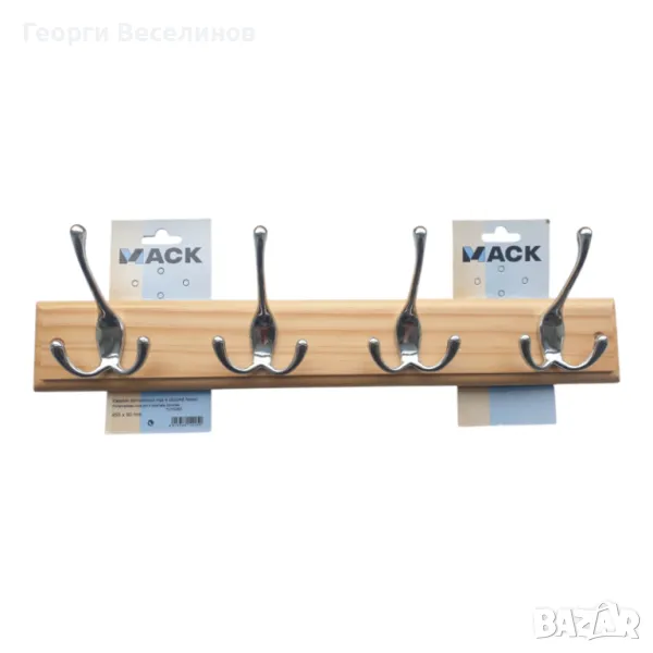 Закачалка, SAM, дървена, с 4 тройни куки, 455х90 мм, снимка 1