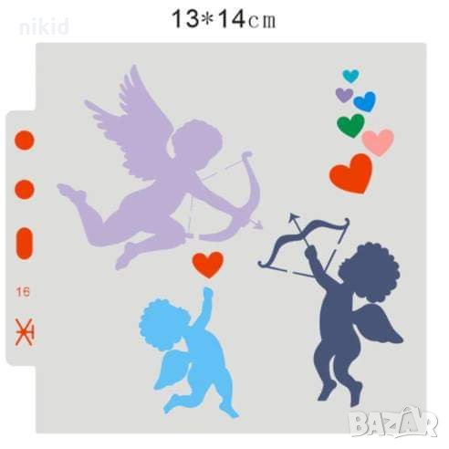 3 ангела Амурчета Купидон стенсил шаблон за спрей торта украса декорация, снимка 1