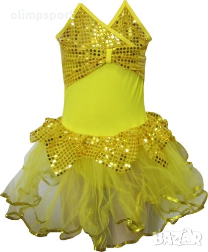 Детско трико с тънки презрамки и поличка с пайети. Предназначено за спортни, латино и мажоретни танц, снимка 1