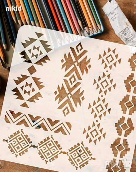 Народни носии мотиви голям шаблон стенсил спрей за торта украса декор Scrapbooking, снимка 1