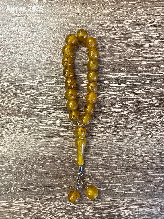 Винтидж броеница от бакелит (фатуран), медено-жълта, снимка 1