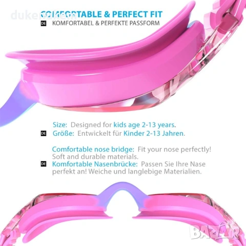 Плувни очила за деца – Anti-Fog, UV защита, снимка 3 - Водни спортове - 53256326