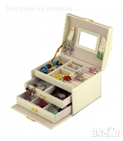Луксозна кутия-куфар за бижута и козметика на три нива - код 1756